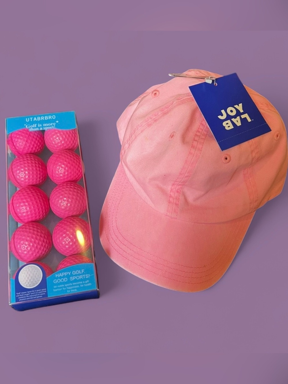 JoyLab Pink Baseball Hat & Pink Sponge Golf Balls Set NWT
